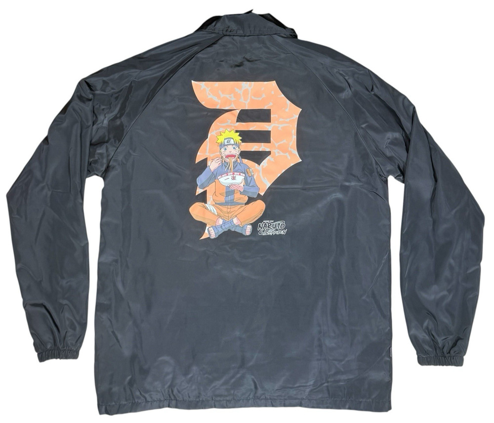 Naruto Shippuden Primitive Jacket Mens M Black Windbreaker Anime Streetwear